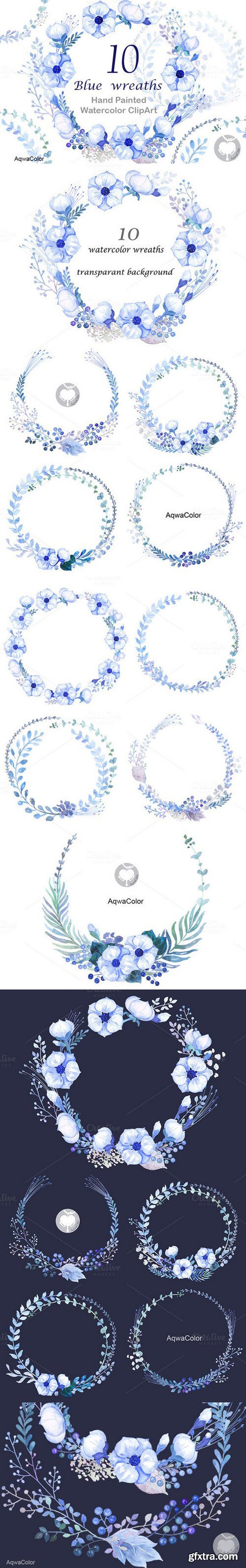 CM - Watercolour clipart Blue Wreaths 718552