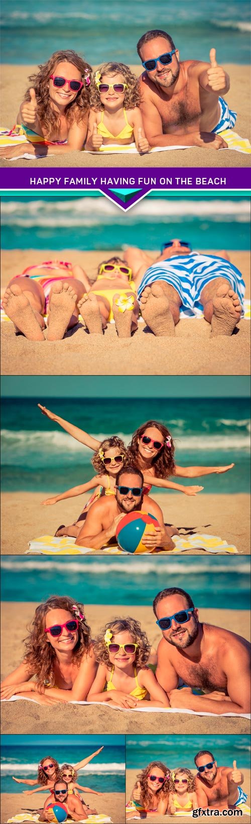 Happy family having fun on the beach 5x JPEG