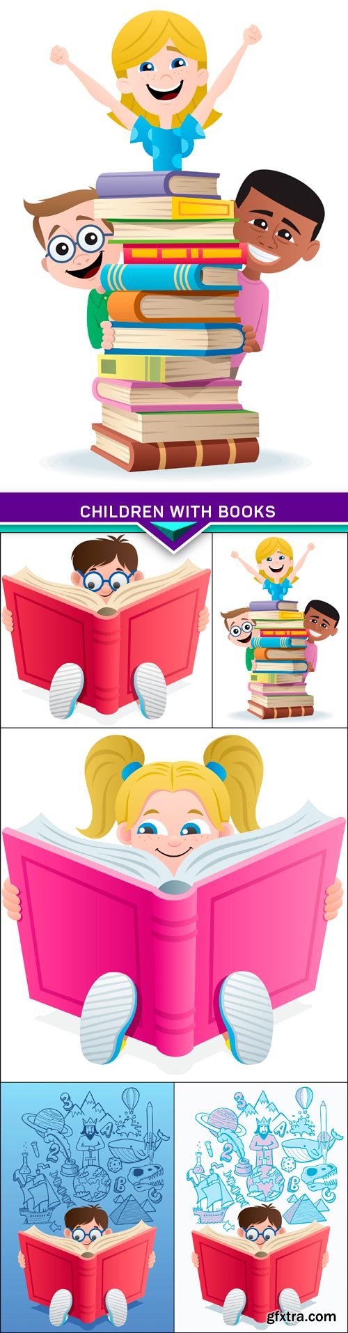 Children with books 5X EPS