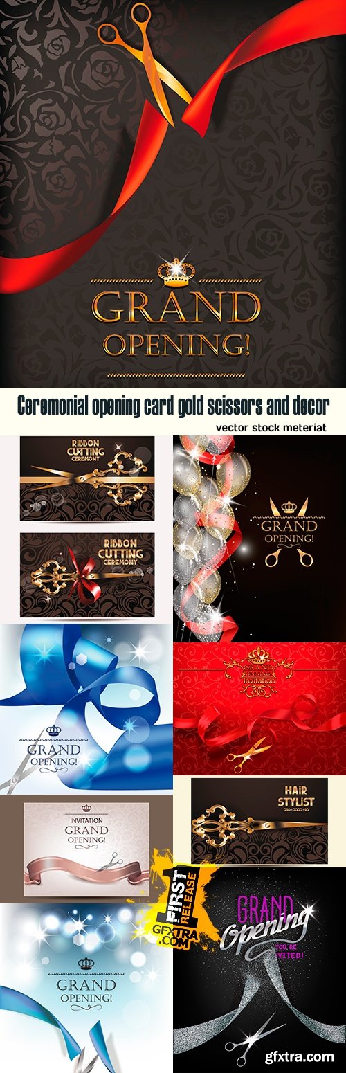 Ceremonial opening card gold scissors and decor