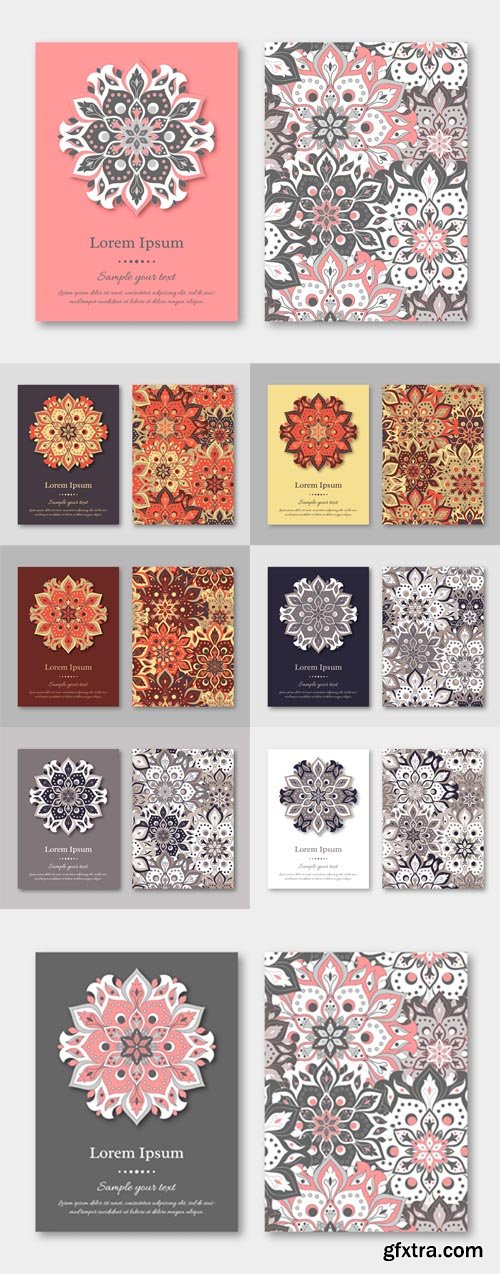 Vector Set - Cards, Flyers, Brochures, Templates with Hand Drawn Mandala