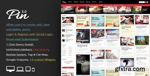 ThemeForest - Pin v3.0 - Pinterest Style / Personal Masonry Blog / Front-end Submission - 10272975