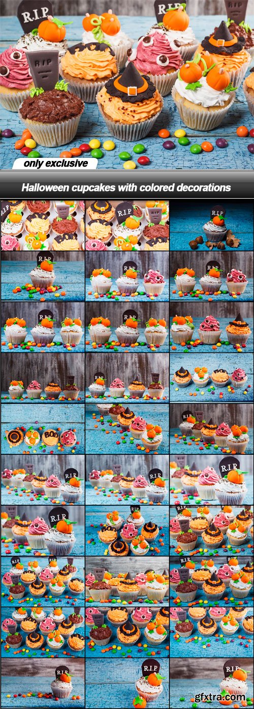 Halloween cupcakes with colored decorations - 30 UHQ JPEG