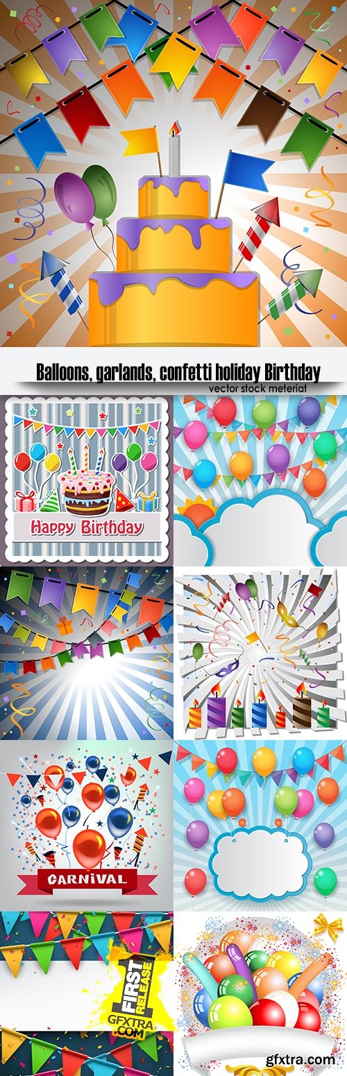 Balloons, garlands, confetti holiday Birthday