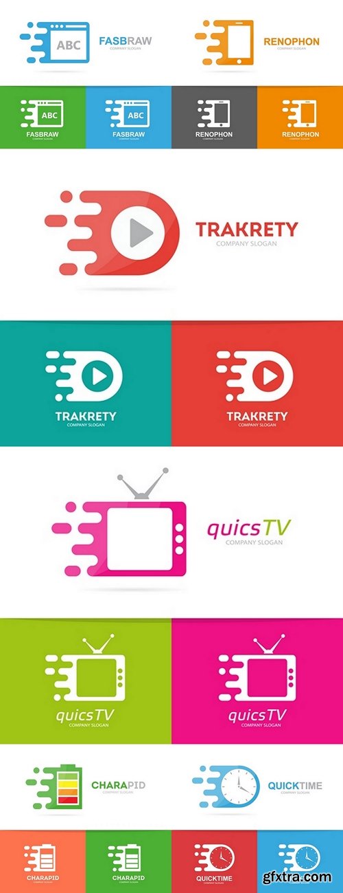 Vector fast television logo combination. Speed cinema symbol or icon