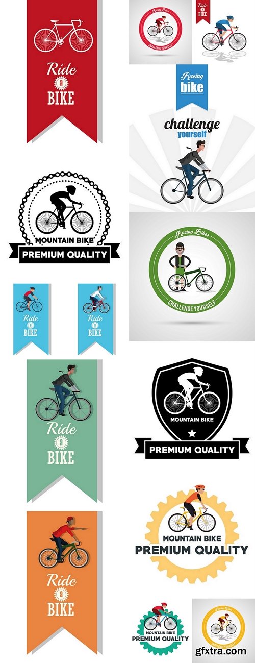 Man riding bike inside ribbon icon. Healthy lifestyle racing ride and sport theme. Vector illustration