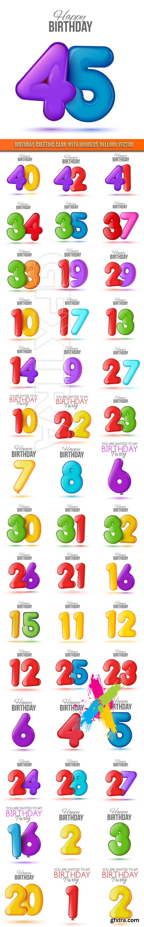 Birthday greeting card with numbers balloon vector