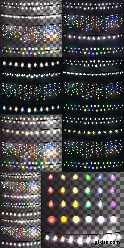Festive Lights Garland on a Transparent Background
