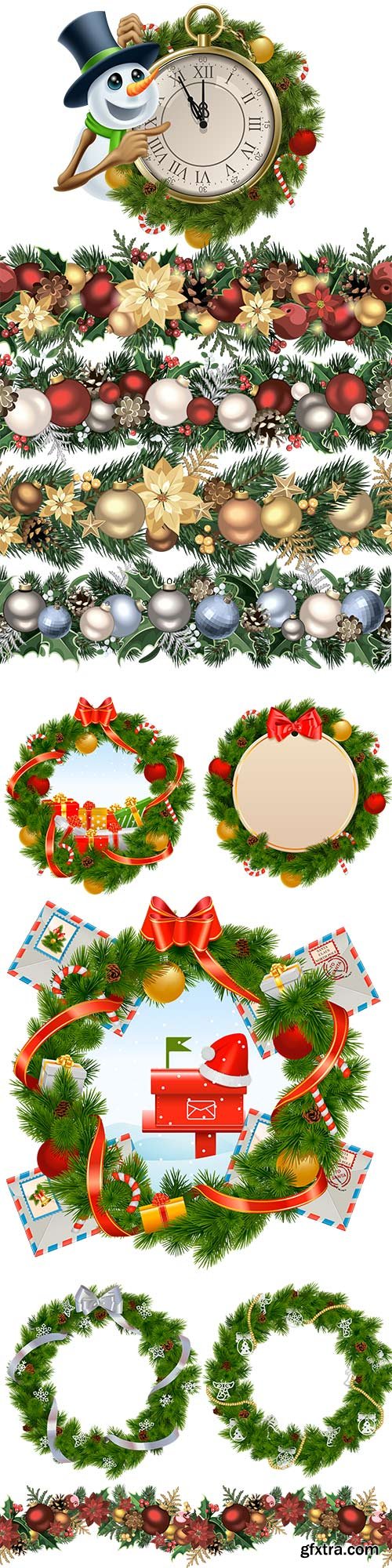 Christmas garlands and wreaths on a transparent background