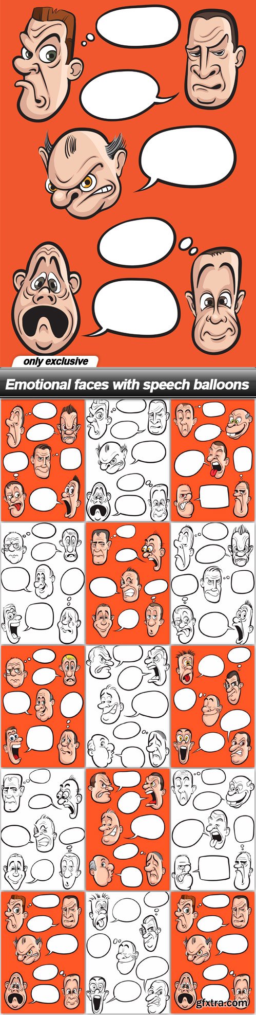 Emotional faces with speech balloons - 14 EPS