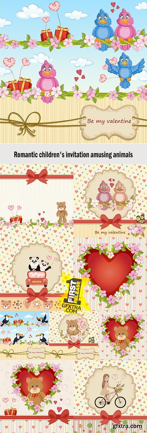 Romantic children\'s invitation amusing animals