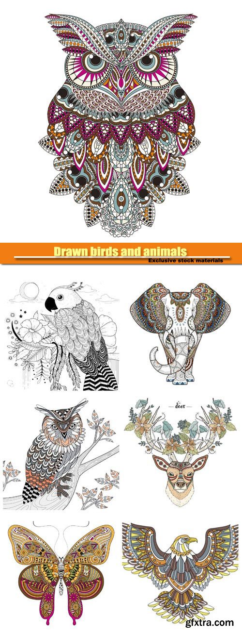 Drawn birds and animals