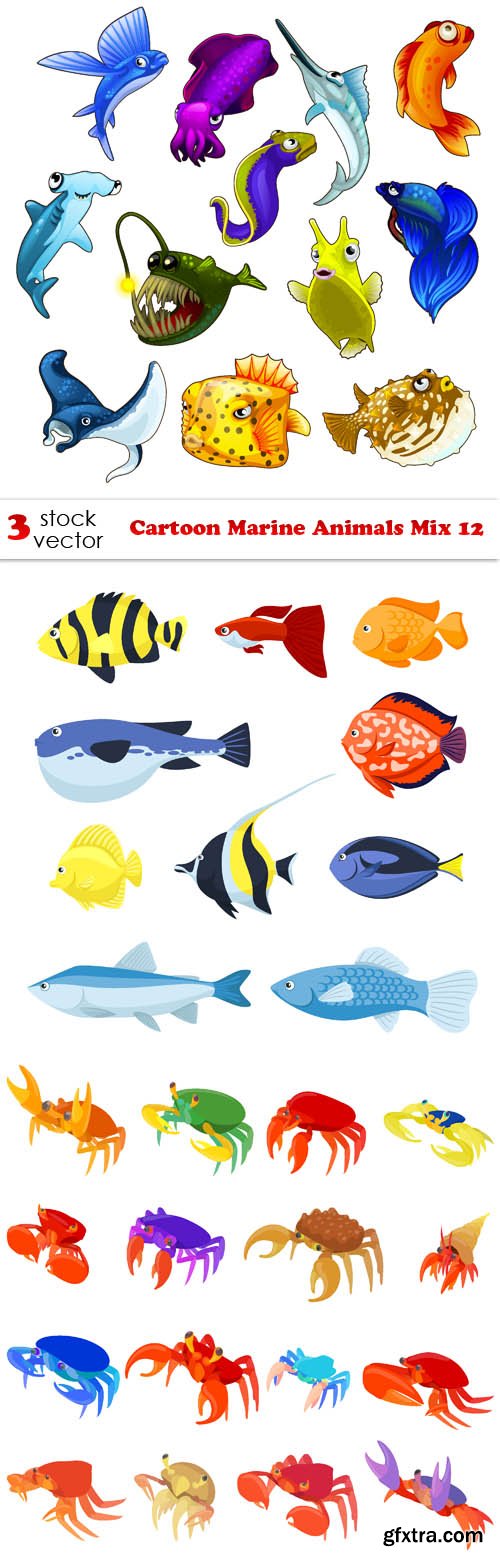 Vectors - Cartoon Marine Animals Mix 12