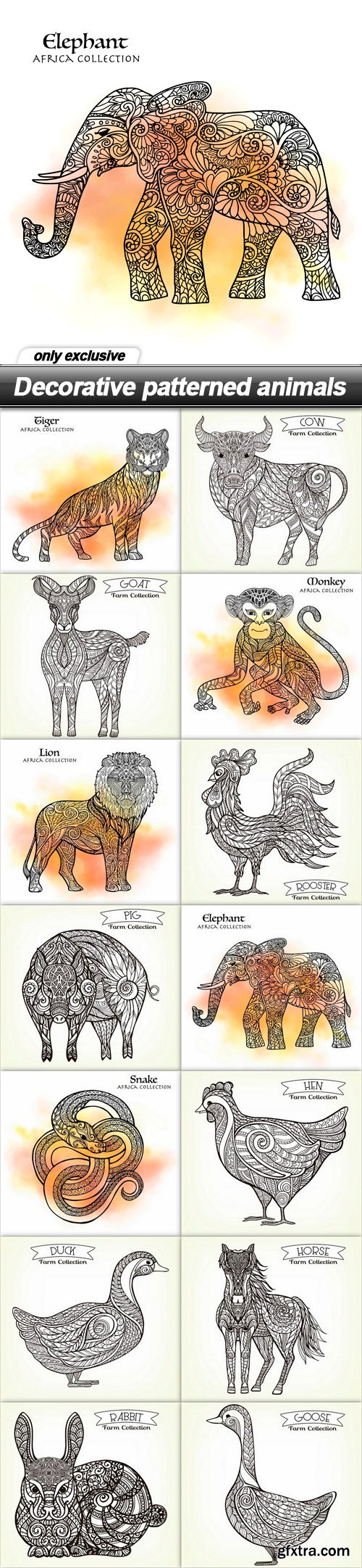 Decorative patterned animals - 14 EPS