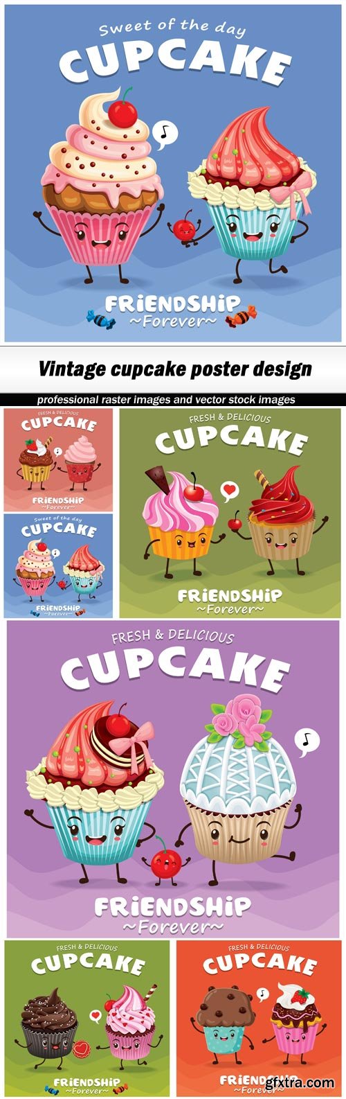 Vintage cupcake poster design - 6 EPS