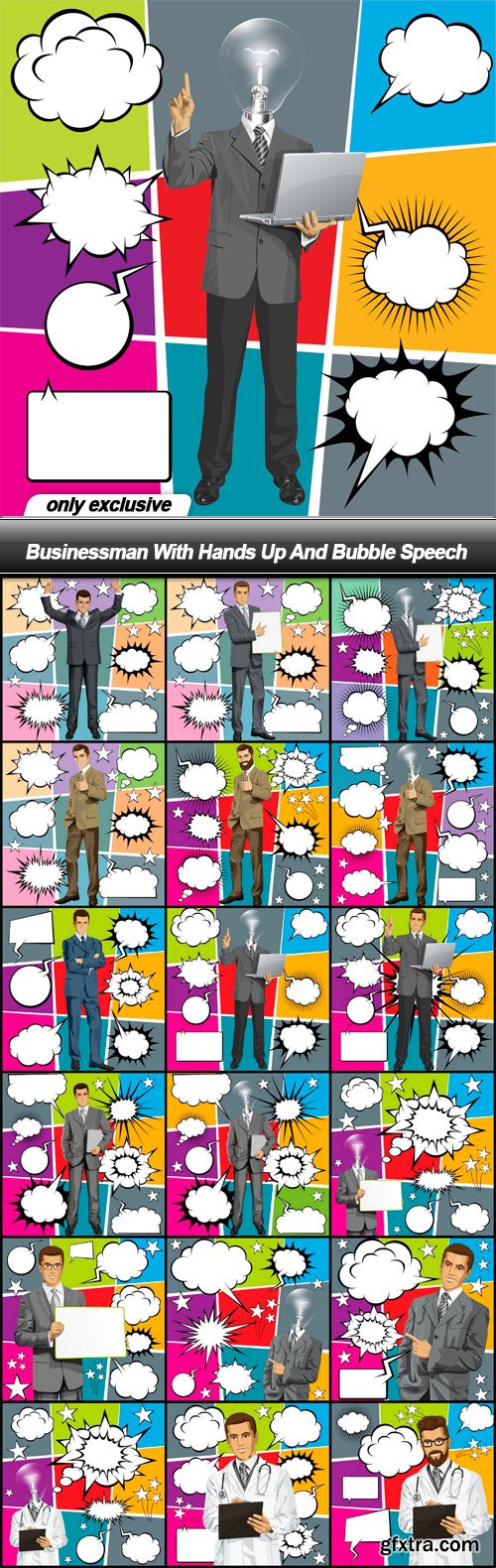 Businessman With Hands Up And Bubble Speech - 19 EPS