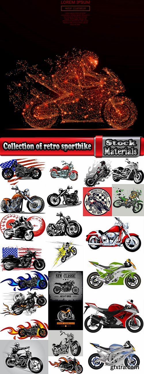 Collection of retro sportbike motorcycle chopper race racer 25 EPS