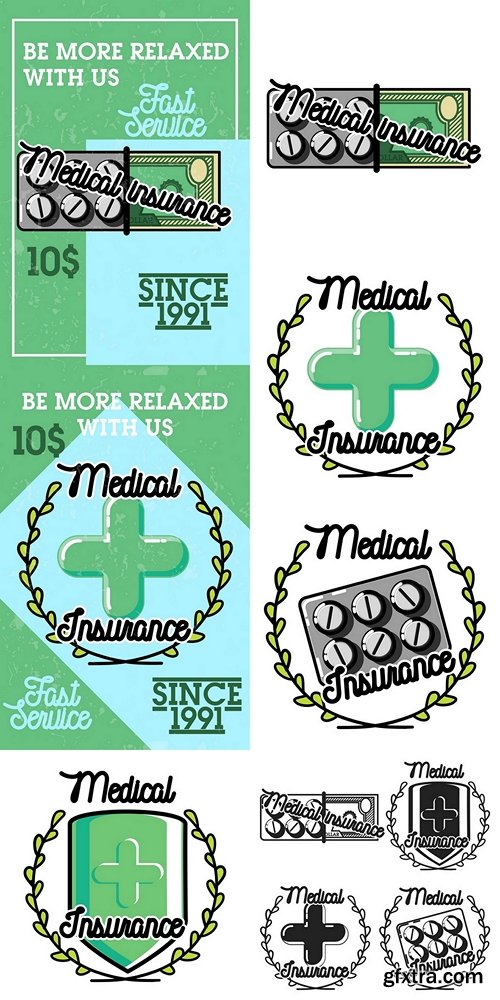 Color vintage medical insurance banner