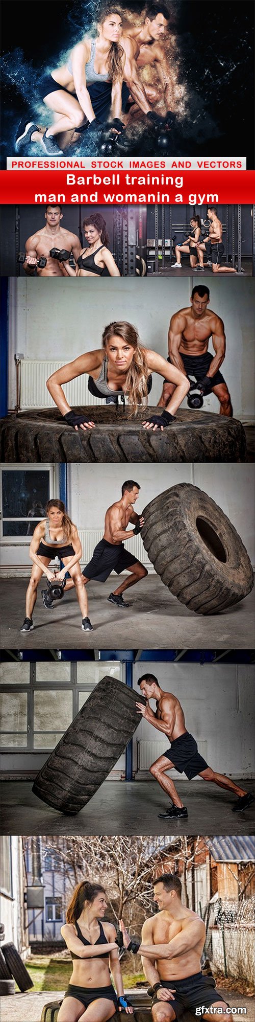 Barbell training man and womanin a gym - 7 UHQ JPEG