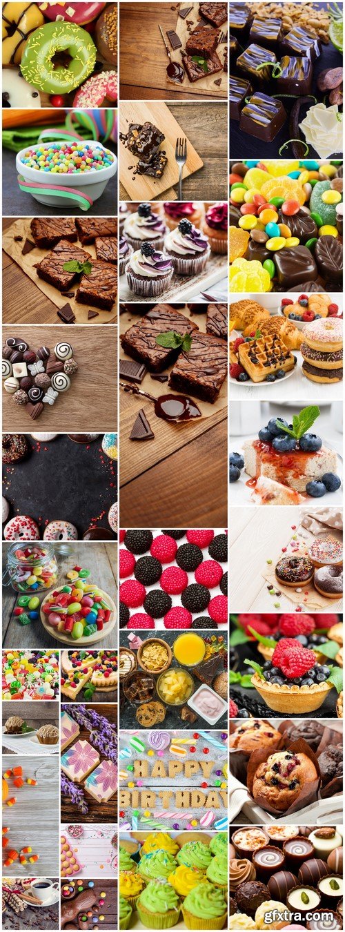 Donuts and berry cupcakes, variety chocolate pralines 30X JPEG