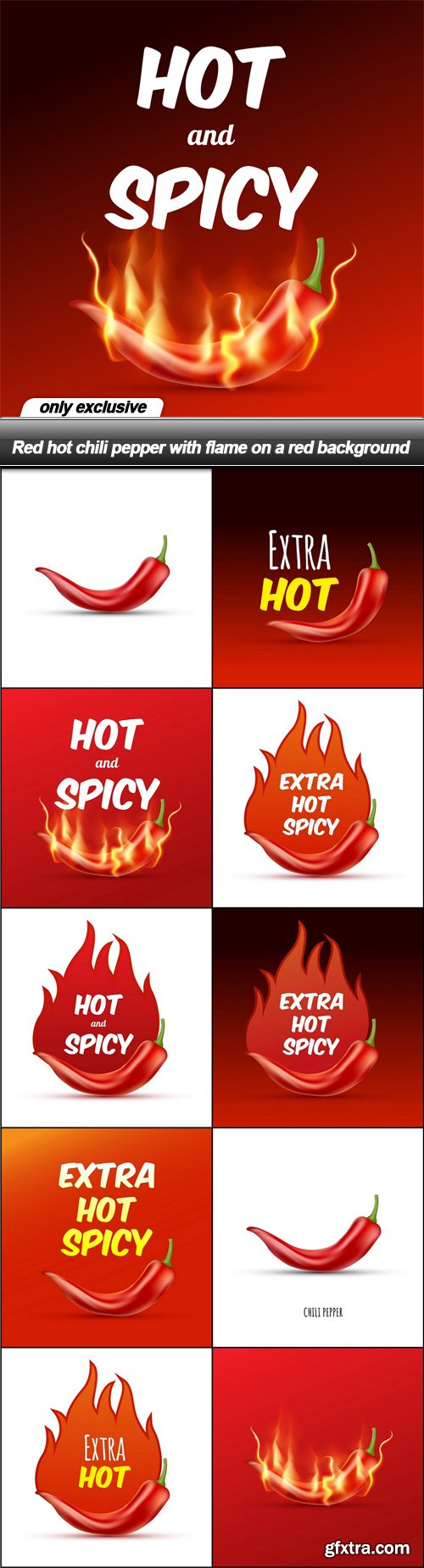 Red hot chili pepper with flame on a red background - 11 EPS