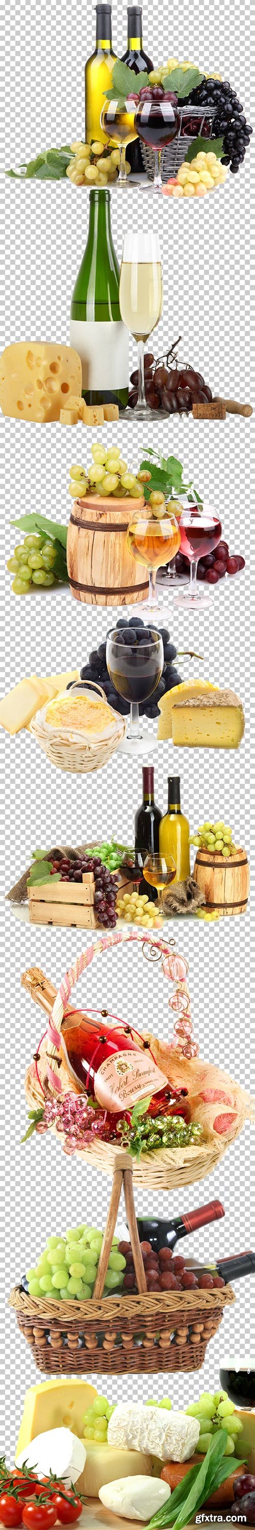 Wine, cheese, grapes – still life on a transparent background