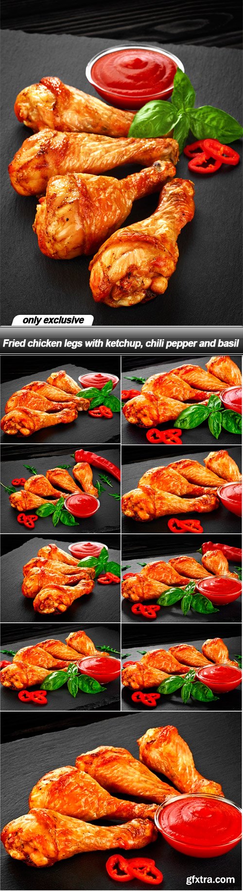 Fried chicken legs with ketchup, chili pepper and basil - 10 UHQ JPEG