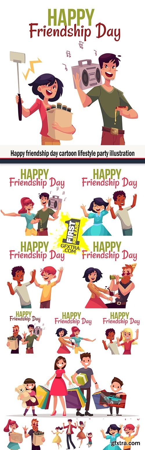 Happy friendship day cartoon lifestyle party illustration