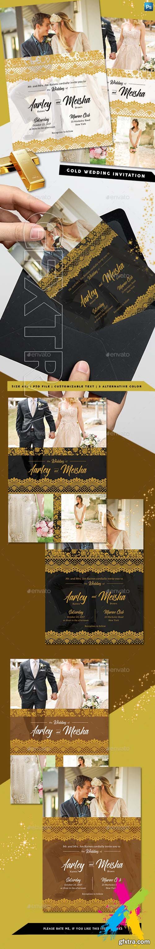 GraphicRiver - Lace Gold Wedding Invitation 20400023
