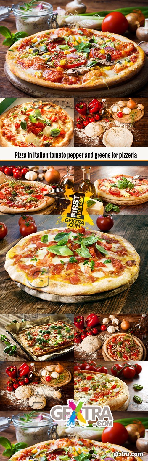 Pizza in Italian tomato pepper and greens for pizzeria