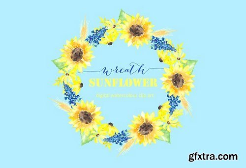 CM - Sunflower wreath watercolour clipart 230751