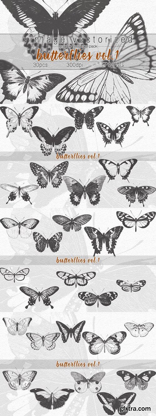 CM - VintageVectorized-Butterfly Clipart 1759581