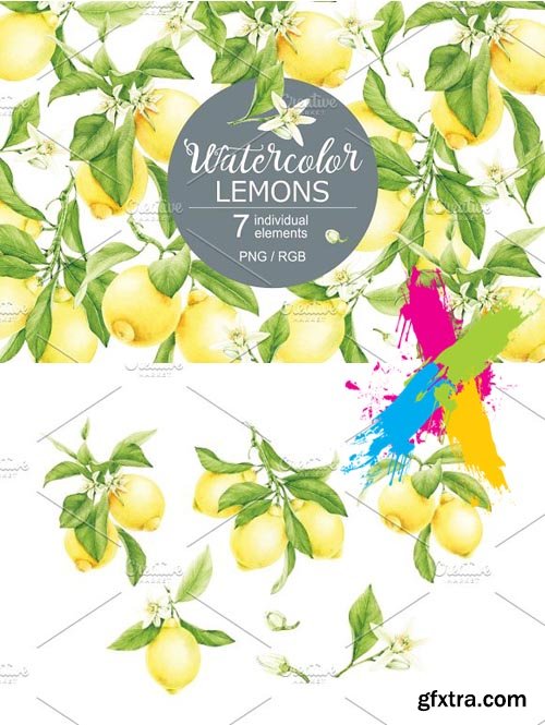 CreativeMarket - Watercolor Lemons 1813501