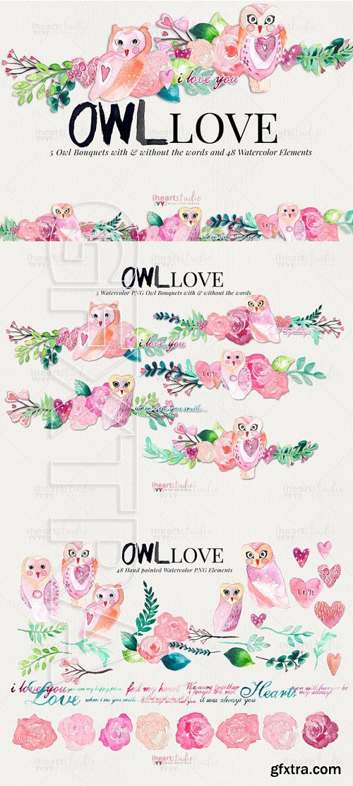 CreativeMarket - OWL Love Watercolors 1863847