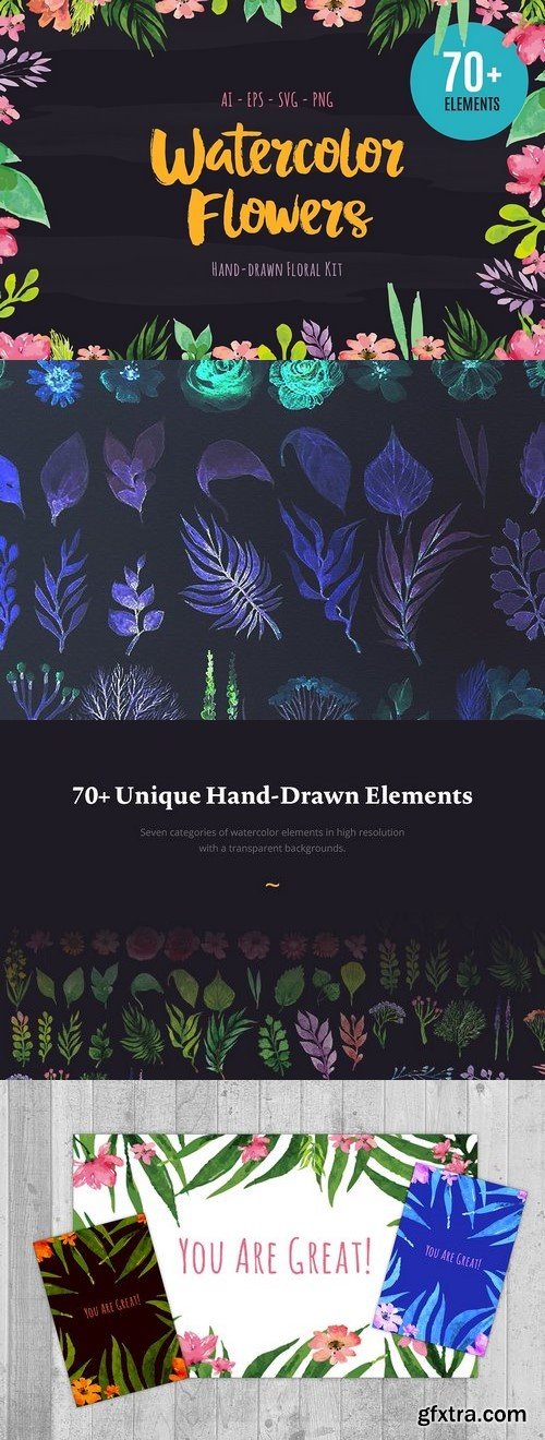 CM - Hand Drawn Watercolor Flowers 1358642