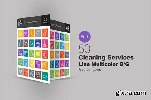 50 Cleaning Services Line Multicolor BG Icons