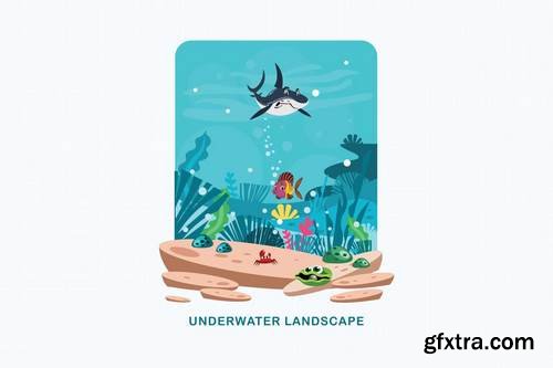 Underwater Landscape Vector Illustration