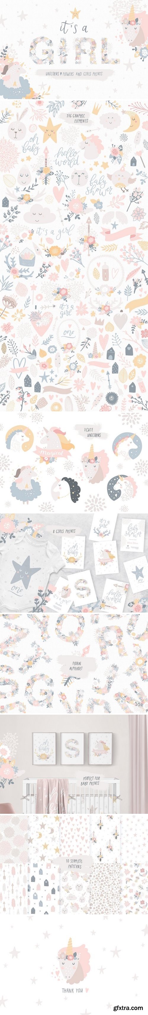 CM - It\'s a Girl Unicorns and flowers 1548891