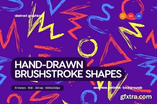 Hand-Drawn Brushstroke Shapes Seamless Patterns