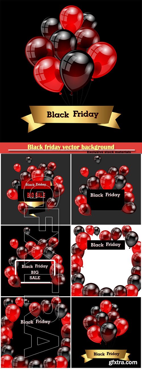 Black friday vector background with red and black balloons