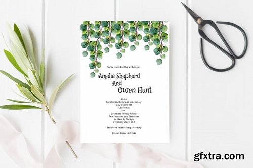 Eucalyptus floral wedding invitation card