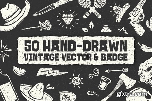 50 Hand-drawn Vintage Vector & Badge