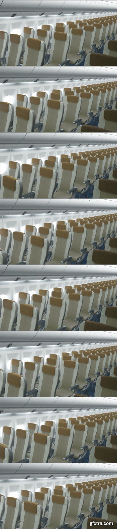 Empty Passenger Seats In Airplane Cabin. Seamlessly Looping 2