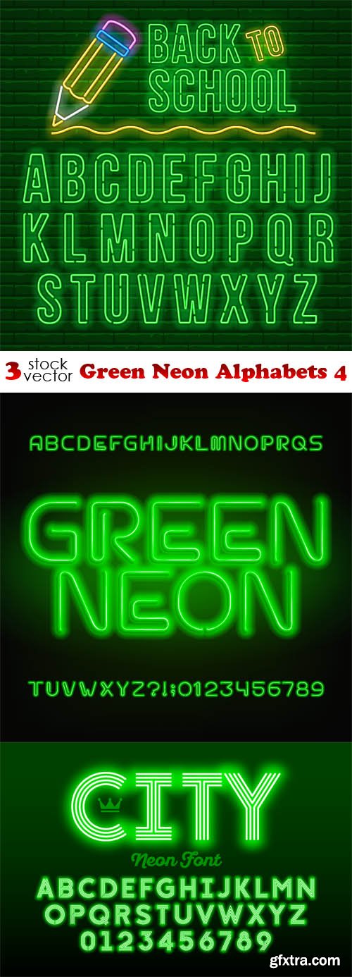 Vectors - Green Neon Alphabets 4