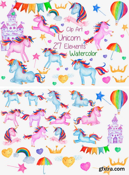 Creativefabrica - Watercolour Unicorns Clip Art Nursery