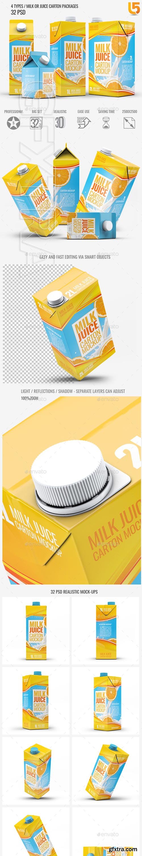 GraphicRiver - 4 Types Milk Juice Cartons Bundle Mock-Up 22600320