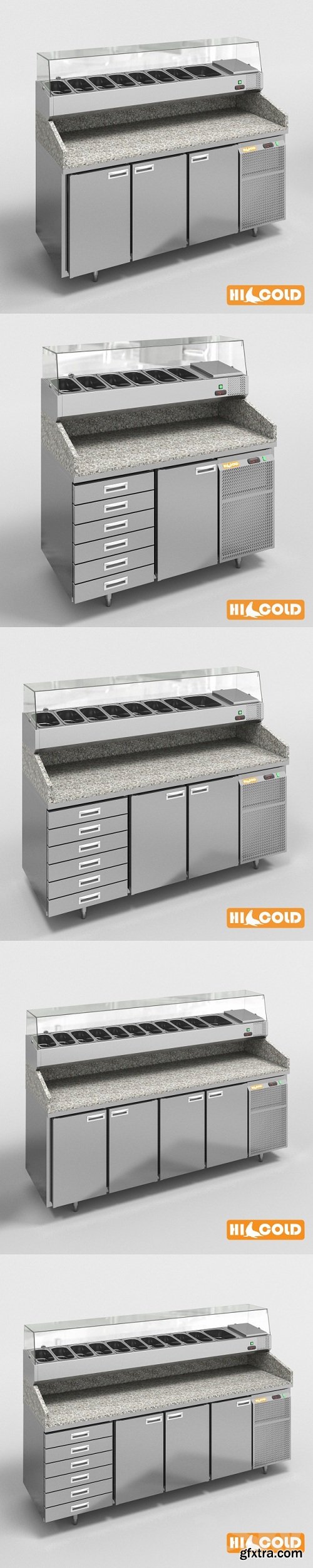 HiCold refrigeration pizzeria, stainless steel with stone countertop