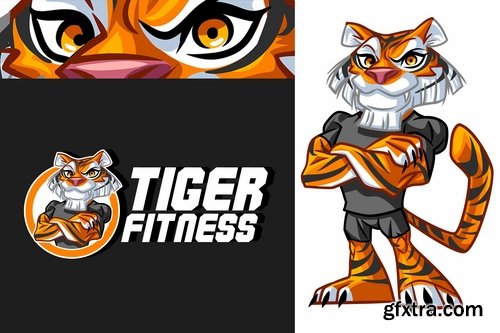 Tiger Fitness - Cartoon Sporty Tiger Mascot Logo