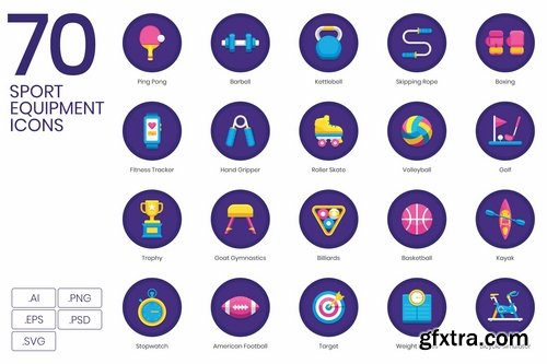 70 Sport Equipment Icons Orchid Series