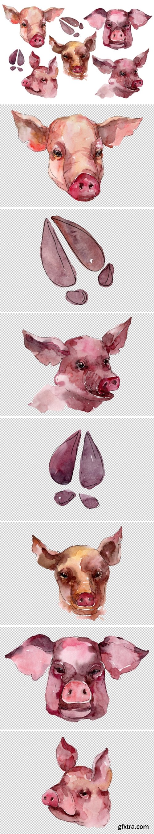 CM - Farm animals: pig head Watercolor png 3744882